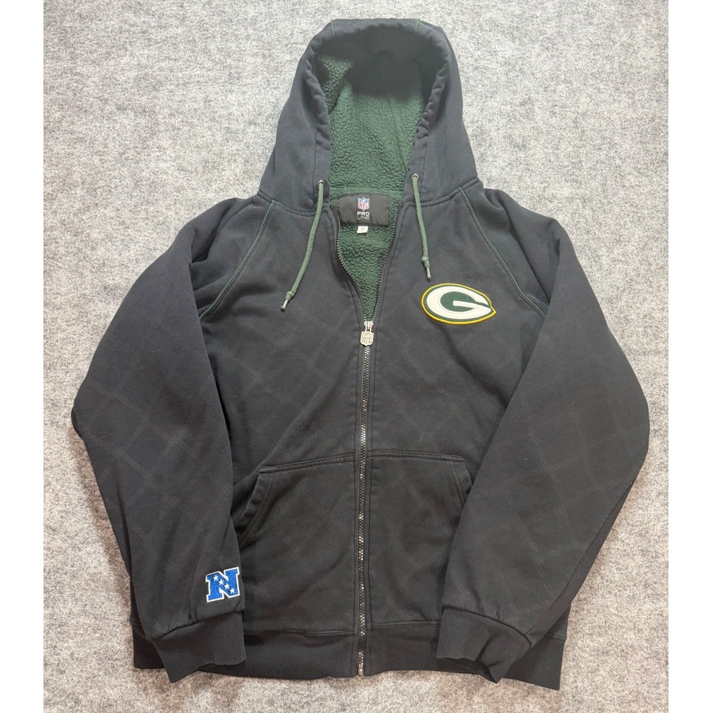 Vintage NFL Pro Line Green Bay Packers Sherpa Lined Full Zip Hoodie Mens Medium
